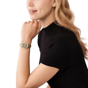 mk7394 michael kors watch women crystals black dial metal stainless steel gold strap quartz battery analog three hand lennox 10 768x768