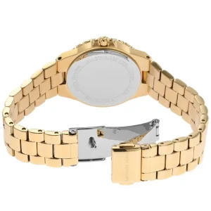 mk7394 michael kors watch women crystals black dial metal stainless steel gold strap quartz battery analog three hand lennox 5