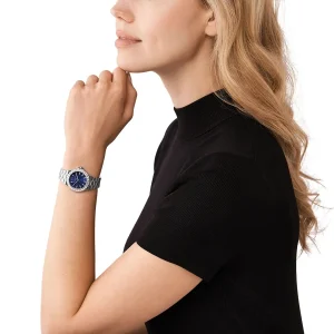 mk7397 michael kors watch women blue dial metal stainless steel silver strap quartz battery analog three hand lennox 11