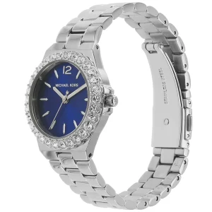 mk7397 michael kors watch women blue dial metal stainless steel silver strap quartz battery analog three hand lennox 2