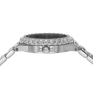 mk7397 michael kors watch women blue dial metal stainless steel silver strap quartz battery analog three hand lennox 4