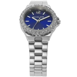mk7397 michael kors watch women blue dial metal stainless steel silver strap quartz battery analog three hand lennox 7