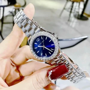 mk7397 michael kors watch women blue dial metal stainless steel silver strap quartz battery analog three hand lennox 8