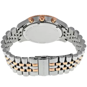 mk8412 michael kors chronograph watch men blue dial metal stainless steel silver rose gold strap quartz battery analog lexington 4