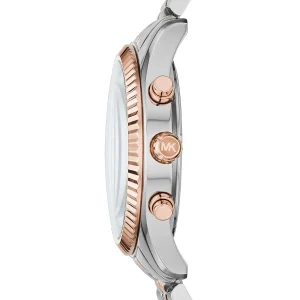 mk8412 michael kors chronograph watch men blue dial metal stainless steel silver rose gold strap quartz battery analog lexington 6