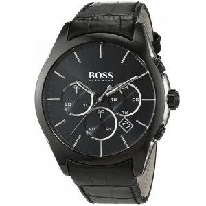 1513367 hugo boss watch men black dial leather strap quartz battery analog chronograph onyx 2