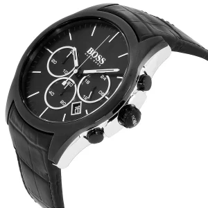 1513367 hugo boss watch men black dial leather strap quartz battery analog chronograph onyx 3