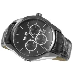 1513367 hugo boss watch men black dial leather strap quartz battery analog chronograph onyx 6