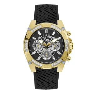 Montre Guess Trophy GW0333G2 homme – vue de face, cadran noir, bracelet silicone – Maroc