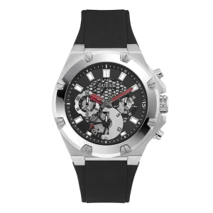 Montre Guess Third Gear GW0334G1 homme – vue de face, cadran noir, bracelet silicone – Maroc