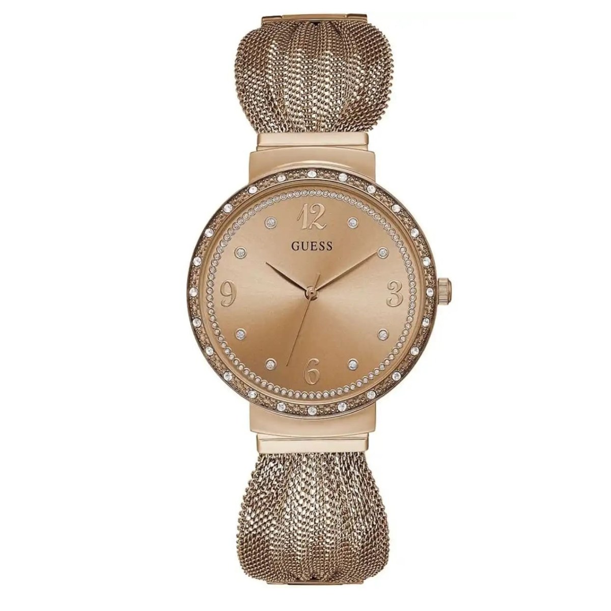 Pack Couple Guess doré – GW1083L3 + GW0573G2 – photo 3 GUESS Chiffon GW1083L3 | Montre Femme 36 mm Rose Gold – composant femme du pack couple Belvani Maroc