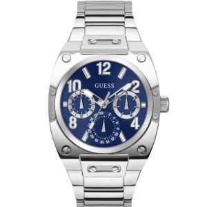 Guess Chronograph – Cadran bleu, bracelet argenté GW0624G1 – composant homme du pack couple Belvani Maroc
