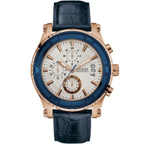 GUESS W0673G6 Pinnacle Chronographe Cadran Blanc Cuir Bleu – composant homme du pack couple Belvani Maroc