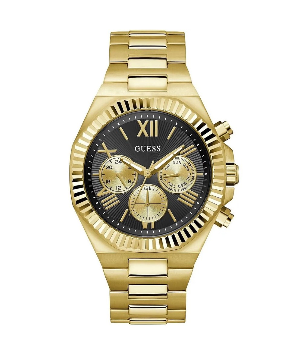 Pack Couple Guess doré – W1117L3 + GW0703G5 – photo 4 Montre Guess Homme Equity GW0703G5 – Cadran Noir Doré – composant homme du pack couple Belvani Maroc
