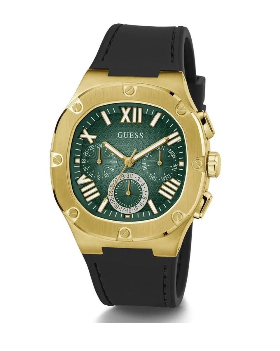 Pack Couple Guess vert – GW0735L2 + GW0571G3 – photo 4 Montre Guess Homme Headline GW0571G3 – Cadran Vert Silicone Noir – composant homme du pack couple Belvani Maroc