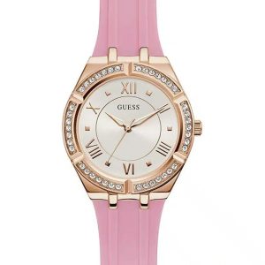 Montre Guess Femme Cosmo – Bracelet Silicone Rose – composant femme du pack couple Belvani Maroc