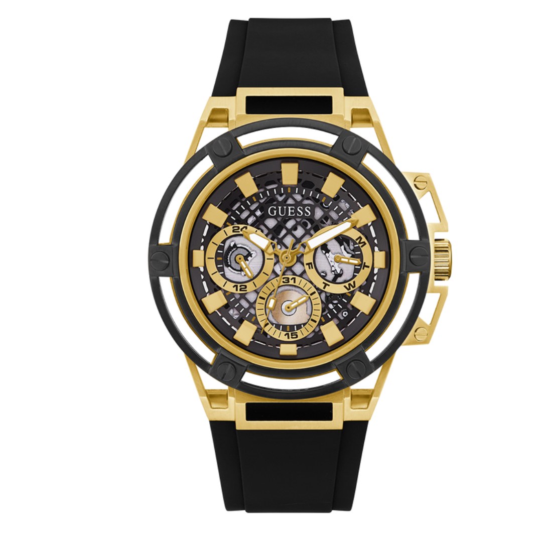Pack Couple Guess doré – W0562L1 + Homme – photo 4 Montre Multifonction GUESS Pour Homme En Ton Doré et Noir – composant homme du pack couple Belvani Maroc