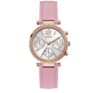 Montre Guess Femme GW0113L4 – Silicone Rose Cadran Argent – composant femme du pack couple Belvani Maroc
