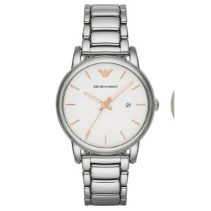 Emporio Armani AR90000 Montre Cadran Blanc & Bracelet Acier Argenté – composant homme du pack couple Belvani Maroc