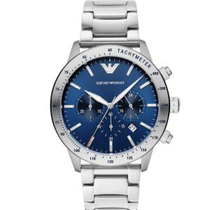 Montre Emporio Armani Mario chronographe cadran bleu – composant homme du pack couple Belvani Maroc