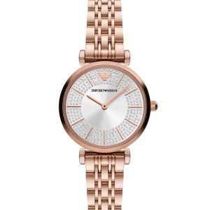 Montre Emporio Armani Femme Gianni T-Bar AR11446 – Cadran Argenté Or Rose – composant femme du pack couple Belvani Maroc