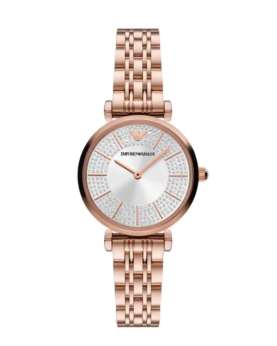 Pack Couple Emporio Armani – AR11446 + AR1933 – photo 3 Montre Emporio Armani Femme Gianni T-Bar AR11446 – Cadran Argenté Or Rose – composant femme du pack couple Belvani Maroc