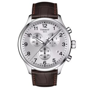 Montre TISSOT Chrono XL Classic Homme Argent Bracelet Cuir Marron – composant homme du pack couple Belvani Maroc