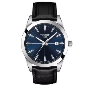Montre TISSOT Gentleman T127.410.16.041.01 Cadran Bleu Bracelet Cuir Noir – composant homme du pack couple Belvani Maroc