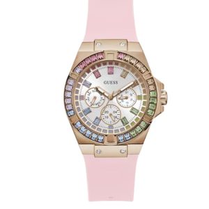 Montre Guess Femme GW0541L2 – Silicone Rose Rose Cadran Blanc 39 mm – composant femme du pack couple Belvani Maroc