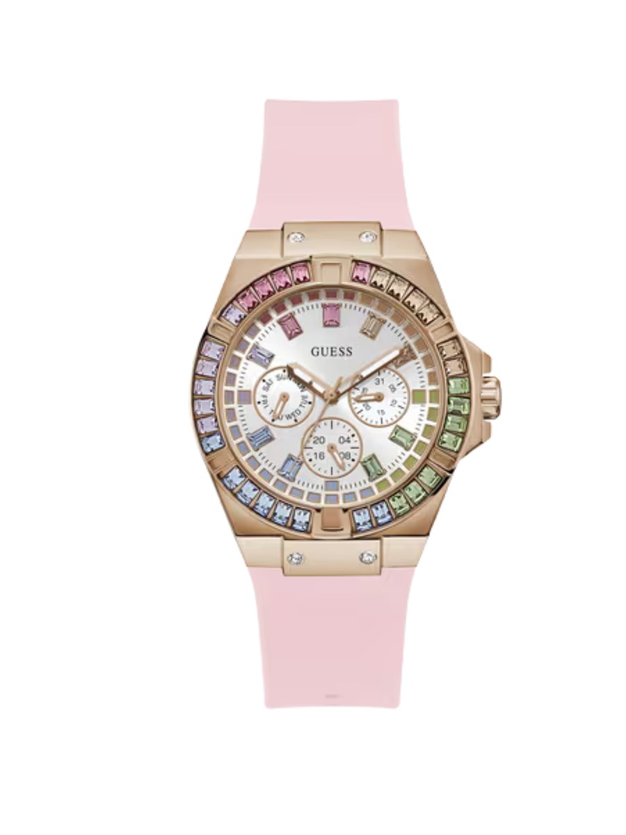 Pack Couple Guess blanc – GW0541L2 + GW0499G6 – photo 3 Montre Guess Femme GW0541L2 – Silicone Rose Rose Cadran Blanc 39 mm – composant femme du pack couple Belvani Maroc