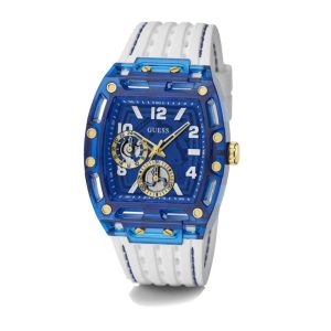 Montre Guess Homme Phoenix GW0499G6 – Cadran Bleu Bracelet Silicone Blanc – composant homme du pack couple Belvani Maroc
