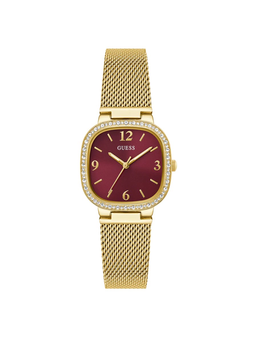 Pack Couple Guess rouge – GW0354L4 + GW0571G4 – photo 3 Montre Guess GW0354L4 Femme Dorée adran Rouge – composant femme du pack couple Belvani Maroc