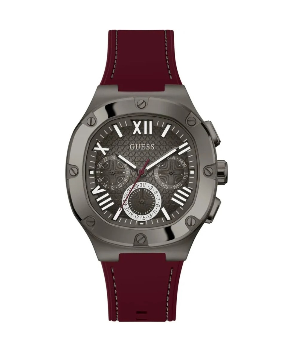 Pack Couple Guess rouge – GW0354L4 + GW0571G4 – photo 4 Montre Guess Homme Headline GW0571G4 – Cadran Gris Silicone Rouge – composant homme du pack couple Belvani Maroc