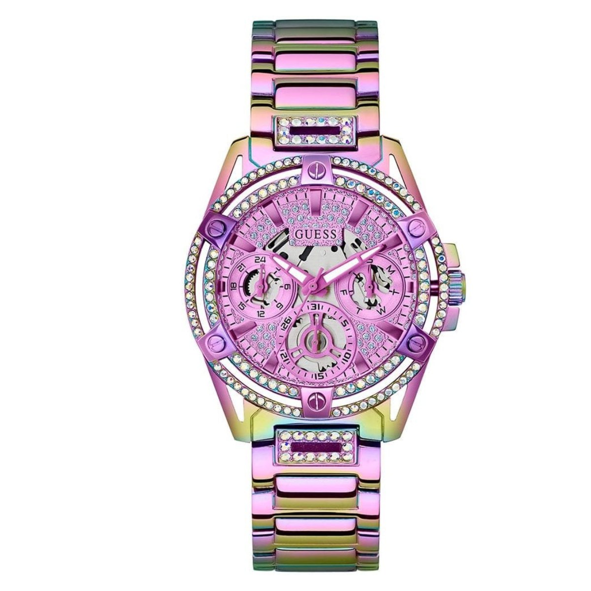 Pack Couple Guess – GW0464L4 + Homme – photo 3 Guess Queen GW0464L4 | 40 mm RoseIridescente avec Cristaux – composant femme du pack couple Belvani Maroc