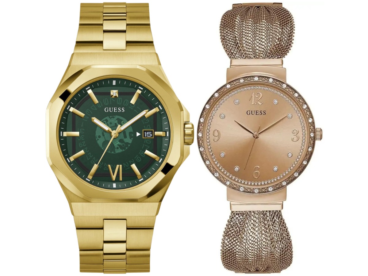 Pack Couple Guess doré – GW1083L3 + GW0573G2 – photo 2 Pack couple Guess deux montres assorties GW1083L3 + GW0573G2 Belvani Maroc – vue alternative homme à gauche