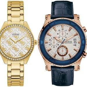 Pack couple Guess deux montres assorties GW0001L2 + W0673G6 Belvani Maroc – les deux montres côte à côte