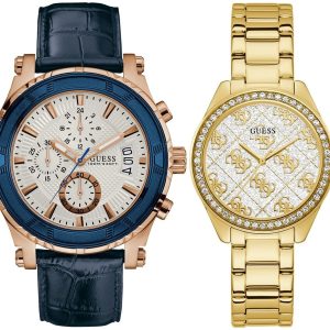 Pack couple Guess deux montres assorties GW0001L2 + W0673G6 Belvani Maroc – vue alternative homme à gauche