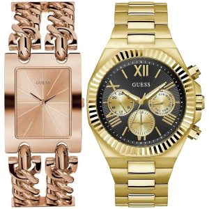 Pack couple Guess deux montres assorties W1117L3 + GW0703G5 Belvani Maroc – les deux montres côte à côte