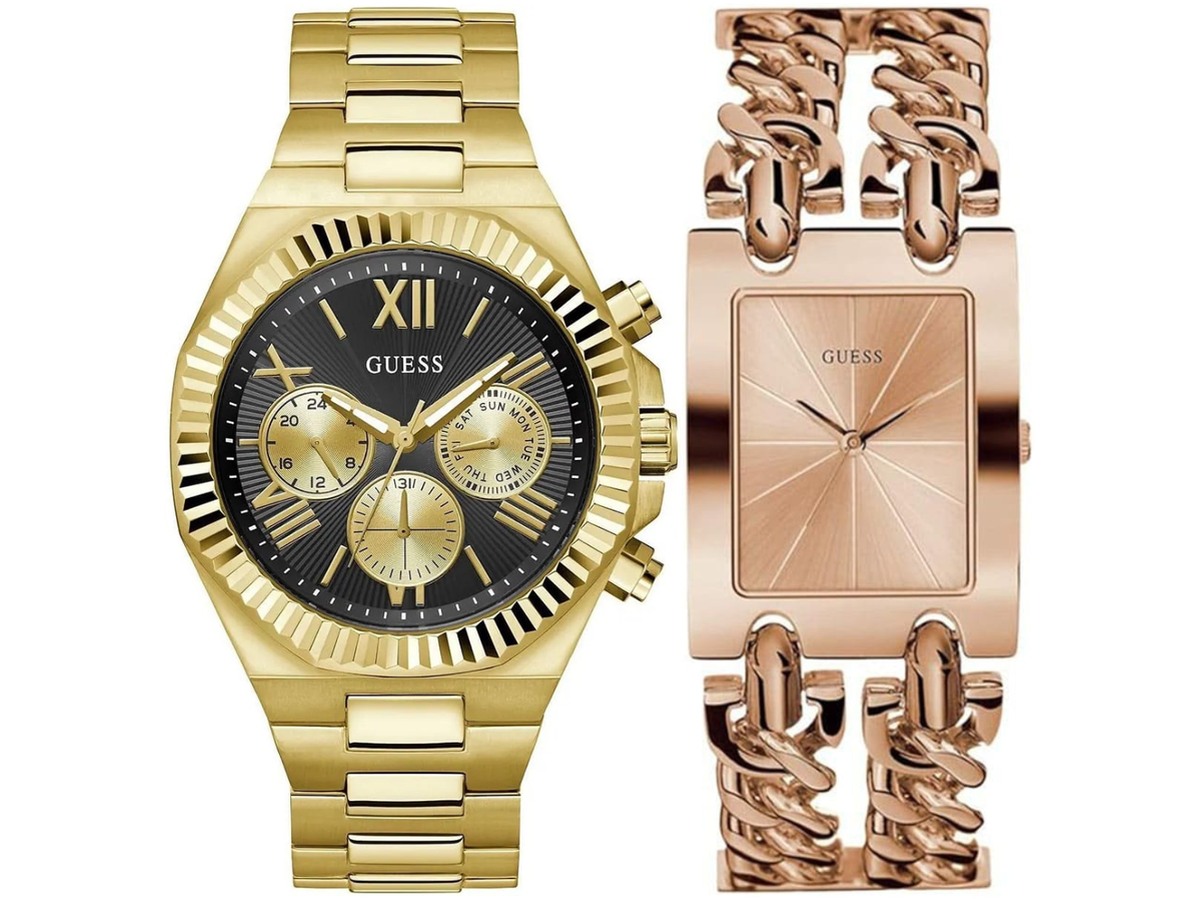 Pack Couple Guess doré – W1117L3 + GW0703G5 – photo 2 Pack couple Guess deux montres assorties W1117L3 + GW0703G5 Belvani Maroc – vue alternative homme à gauche