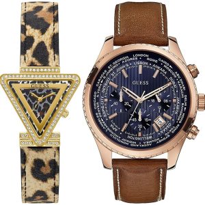 Pack couple Guess deux montres assorties GW0504L3 + W0500G1 Belvani Maroc – les deux montres côte à côte
