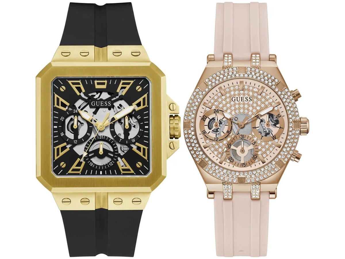 Pack Couple Guess doré – GW0407L3 + GW0637G2 – photo 2 Pack couple Guess deux montres assorties GW0407L3 + GW0637G2 Belvani Maroc – vue alternative homme à gauche