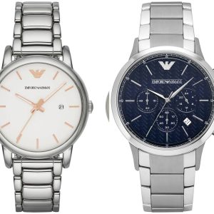 Pack couple Emporio Armani deux montres assorties AR90000 + AR2486 Belvani Maroc – les deux montres côte à côte