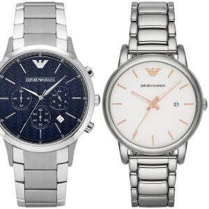 Pack couple Emporio Armani deux montres assorties AR90000 + AR2486 Belvani Maroc – vue alternative homme à gauche