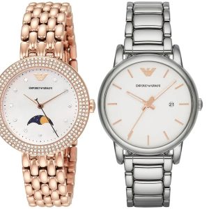 Pack couple Emporio Armani deux montres assorties AR11462 + AR90000 Belvani Maroc – les deux montres côte à côte