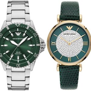 Pack couple Emporio Armani deux montres assorties AR11403 + AR11698 Belvani Maroc – vue alternative homme à gauche