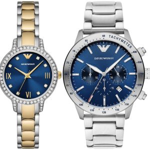 Pack couple Emporio Armani deux montres assorties AR11576 + Homme Belvani Maroc – les deux montres côte à côte