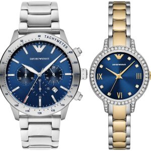 Pack couple Emporio Armani deux montres assorties AR11576 + Homme Belvani Maroc – vue alternative homme à gauche