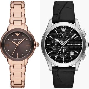 Pack couple Emporio Armani deux montres assorties AR11570 + AR11530 Belvani Maroc – les deux montres côte à côte