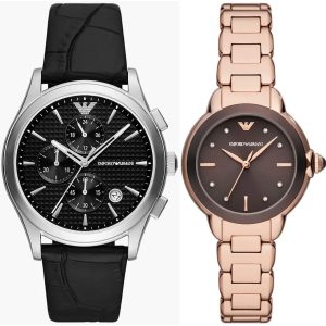 Pack couple Emporio Armani deux montres assorties AR11570 + AR11530 Belvani Maroc – vue alternative homme à gauche