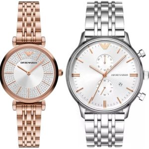 Pack couple Emporio Armani deux montres assorties AR11446 + AR1933 Belvani Maroc – les deux montres côte à côte